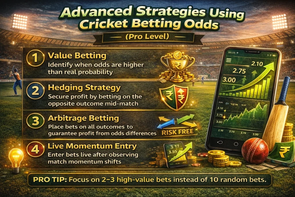 advanced strategies using cricket betting odds like value betting hedging and arbitrage