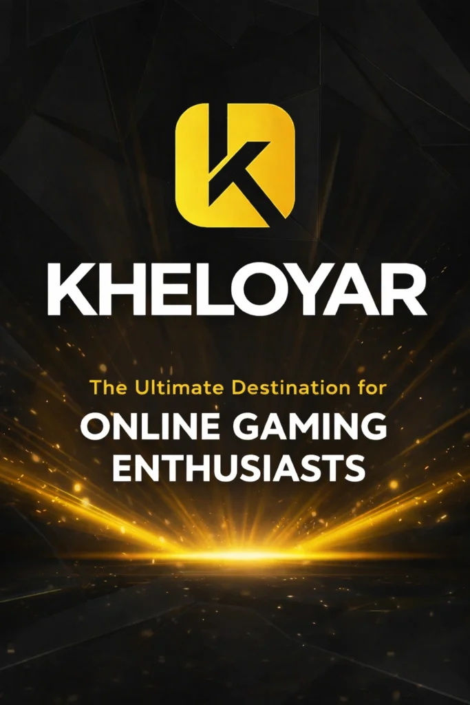 Kheloyar Club online gaming platform poster with gold logo and tagline The Ultimate Destination for Online Gaming Enthusiasts