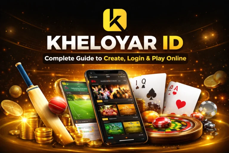Kheloyar ID official logo with online gaming, cricket betting and casino games banner