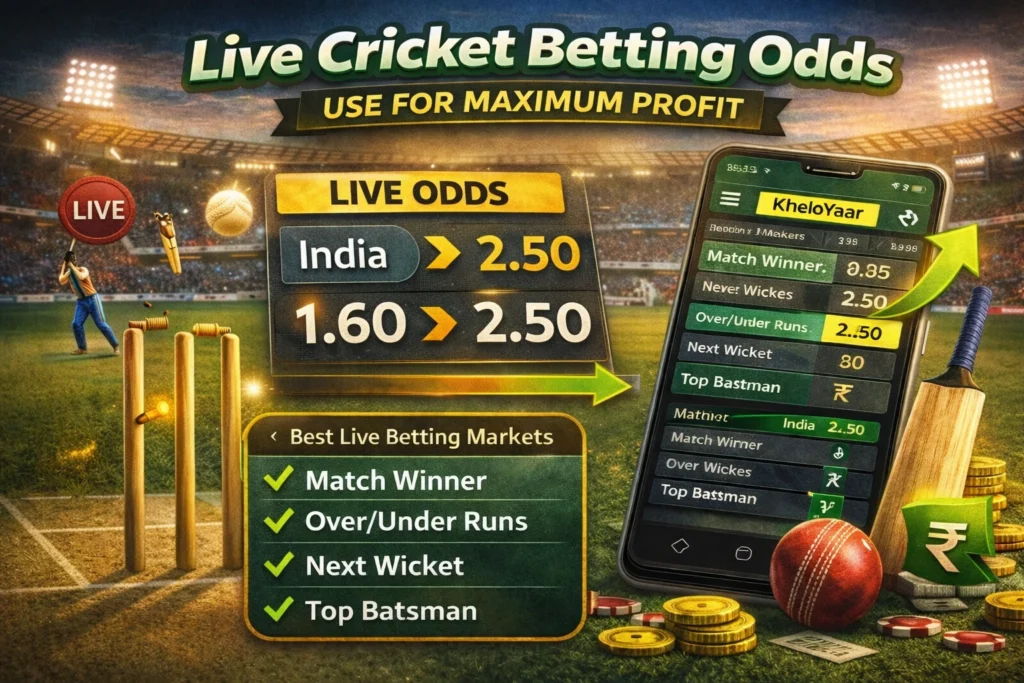 live cricket betting odds showing in-play markets and match winner odds