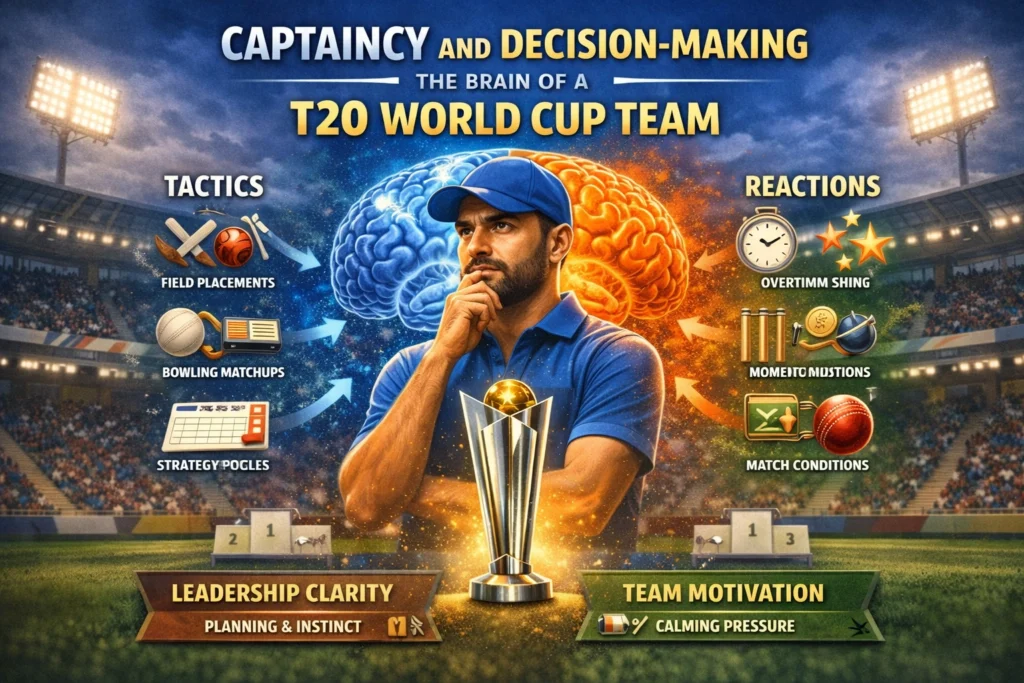 Captaincy and decision making in a T20 World Cup team strategy illustration with leadership tactics