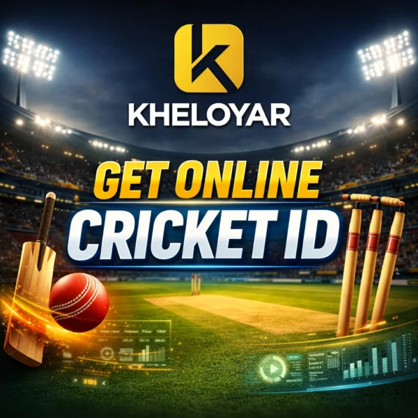 Get online cricket id Kheloyar logo cricket stadium promotional banner