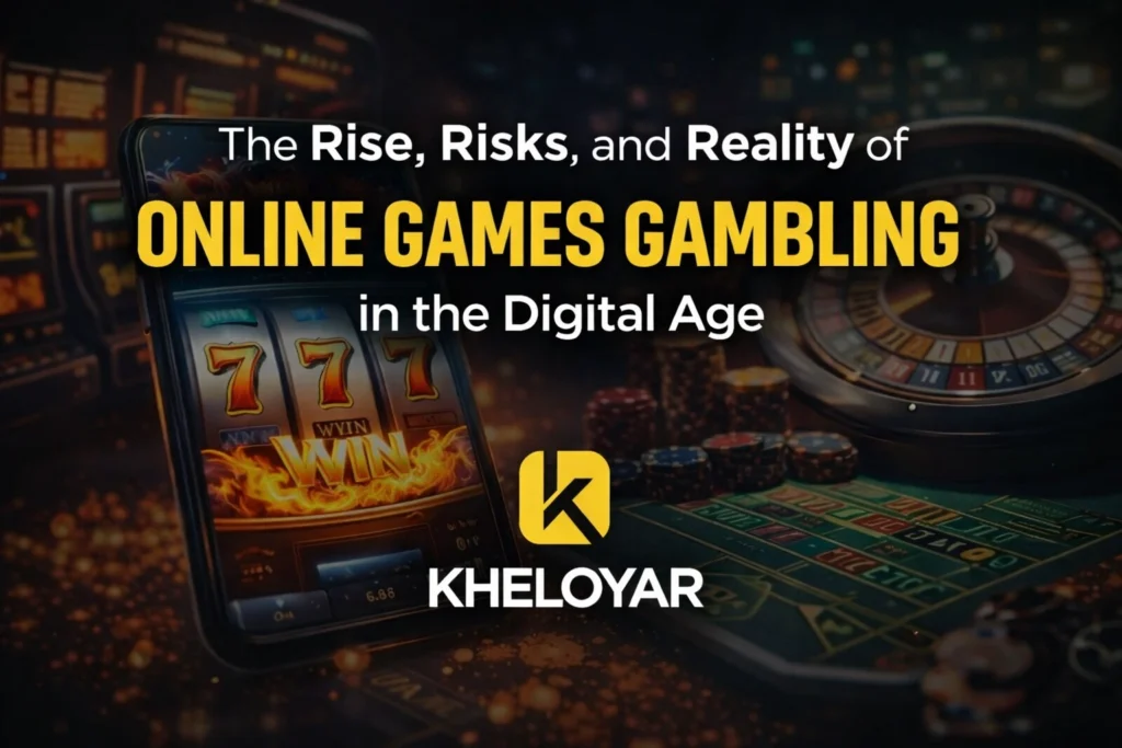 Online Games Gambling concept image featuring Kheloyar logo representing digital gambling industry growth and risks