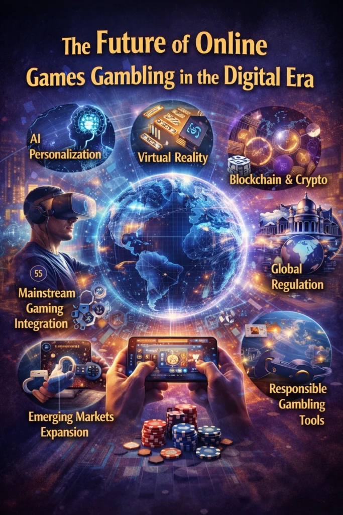 Future of Online Games Gambling in the digital era featuring AI, virtual reality casino, blockchain betting and advanced online gaming technology