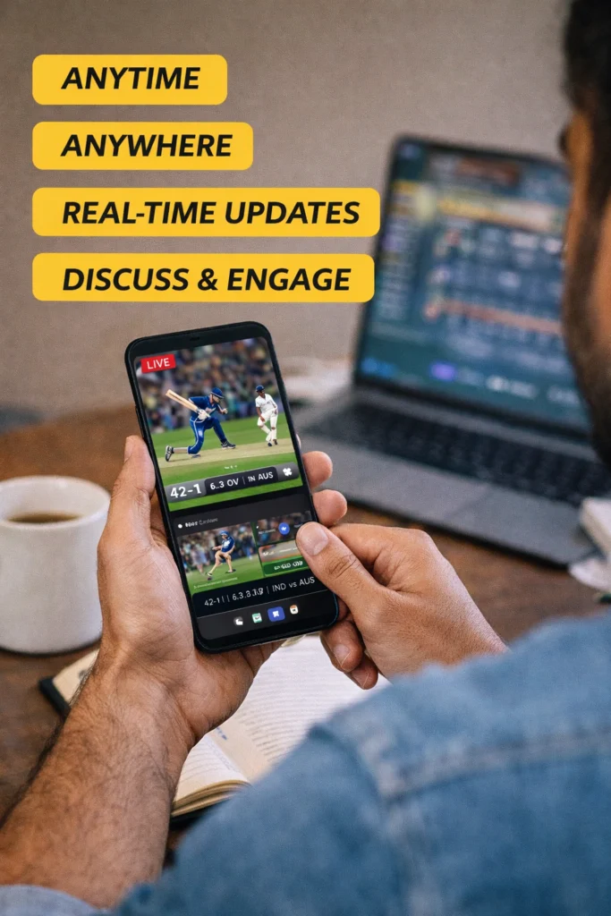 Person watching live cricket match online on smartphone anywhere
