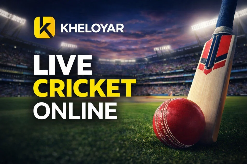 Live cricket online streaming match screen with Kheloyar logo