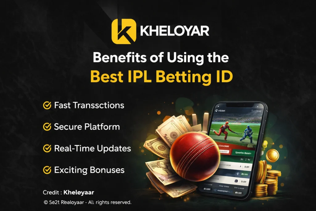 Benefits of using the Best IPL Betting ID with Kheloyar logo showing secure cricket betting and fast transactions
