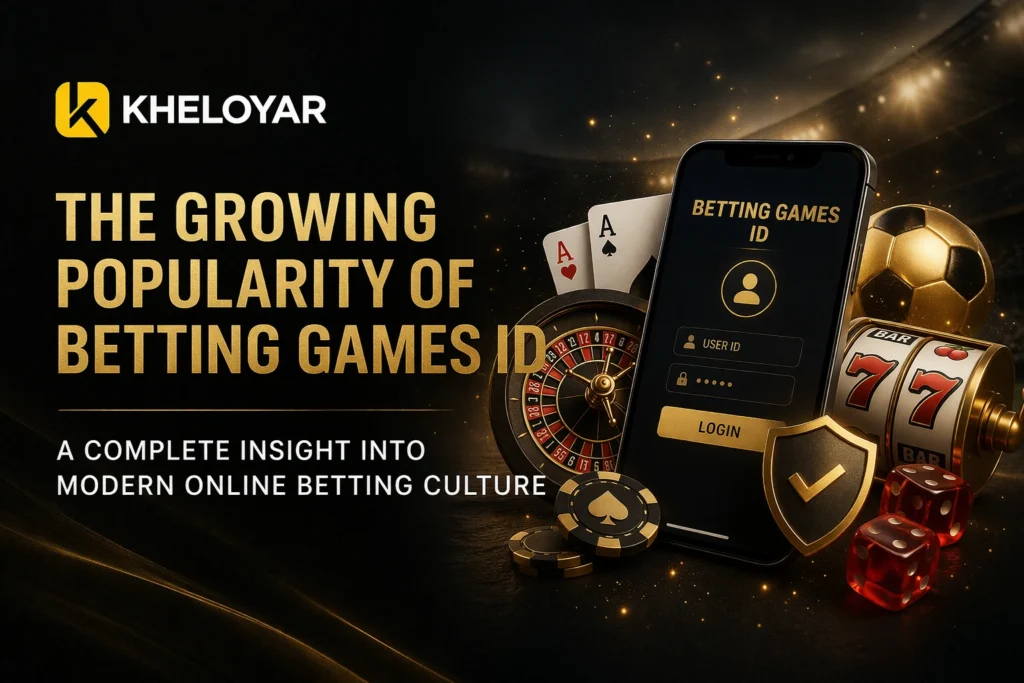 Betting games ID online betting banner with Kheloyar logo and mobile betting interface