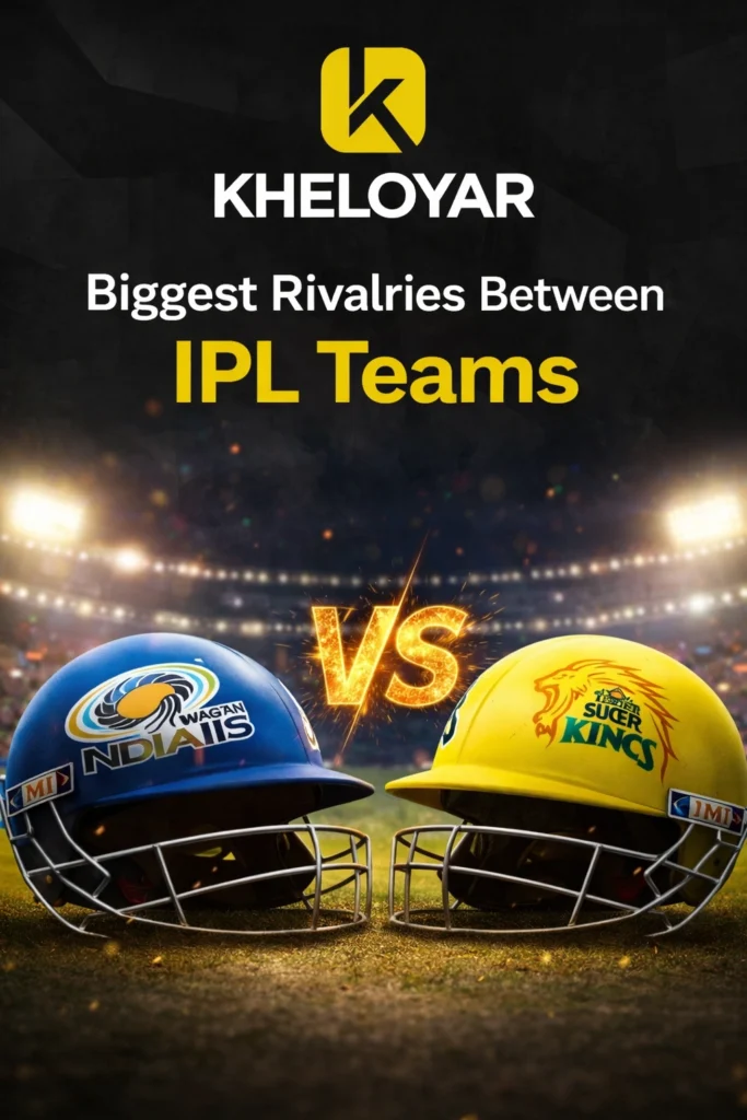 Biggest rivalries between IPL teams featuring Mumbai Indians vs Chennai Super Kings with KheloYaar logo