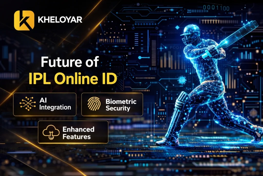 Future of IPL Online ID with Kheloyar logo and digital cricket technology concept