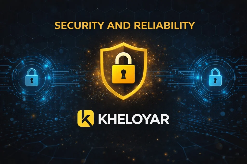 Kheloyaar betting platform security and reliability with logo and data protection concept