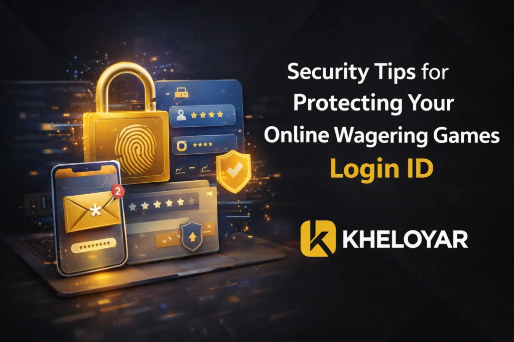 Security tips for protecting online wagering games Login ID with Kheloyar logo showing secure gaming account protection.