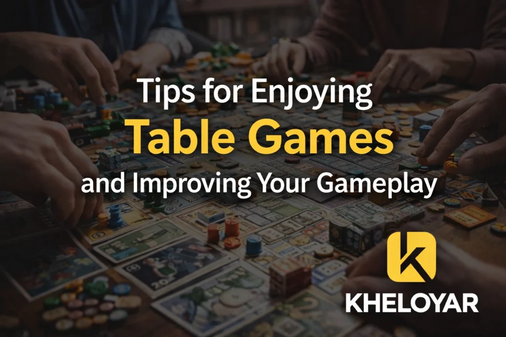 Tips for enjoying table games and improving your gameplay with board games dice cards and Kheloyaar logo