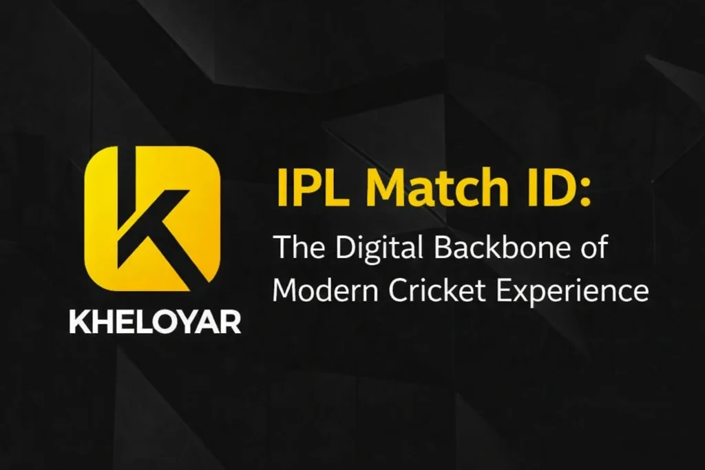IPL Match ID digital cricket concept with Kheloyar logo representing modern cricket data system